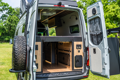 Aluminum and HPL utility cabinets for Sprinter 170" van conversion