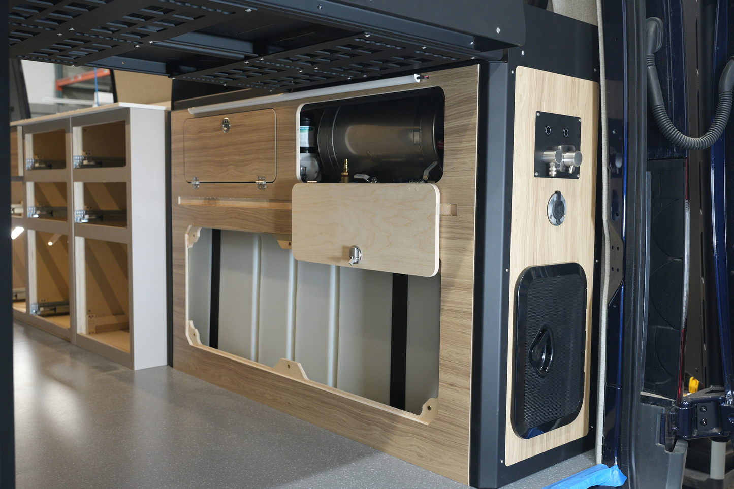 Sprinter 170 EXT van cabinetry setup by Highland Vans